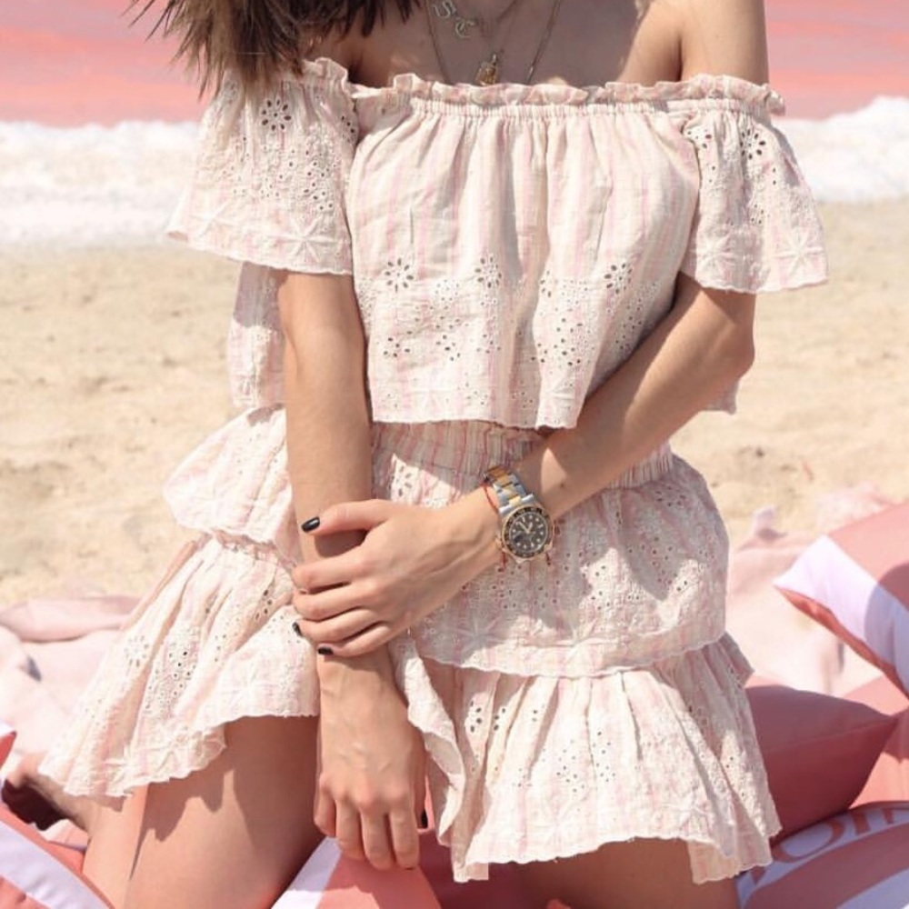 LoveShackFancy Off the Shoulder Crop Top